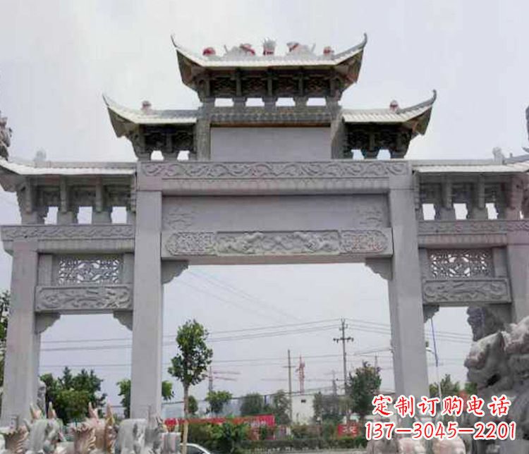 绵阳三门大理石牌坊石雕 (3)