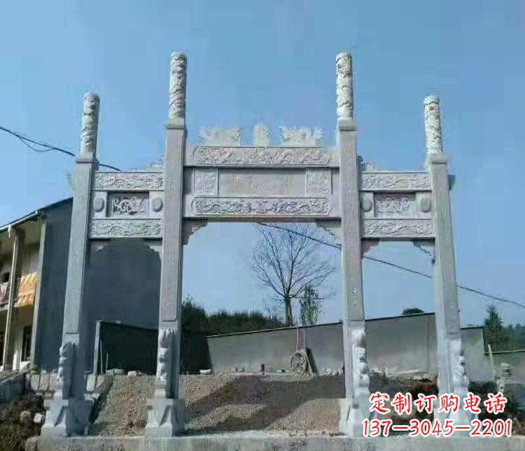绵阳三门仿古牌坊石雕 (4)