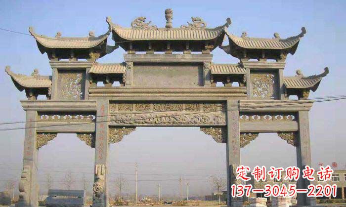 绵阳特色街角石雕牌坊精致典雅的装点