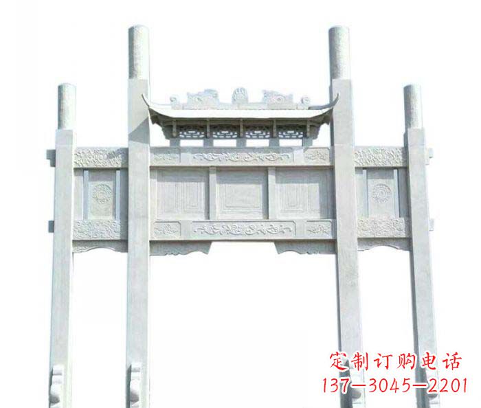 绵阳三门石雕牌坊定制精美牌坊雕塑