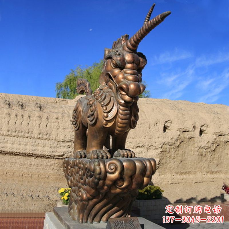 绵阳神兽獬豸古铜雕塑摆件