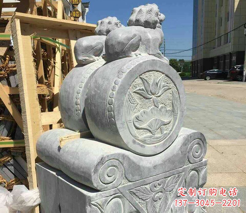 绵阳狮子抱鼓石仿古石门墩石雕 (2)