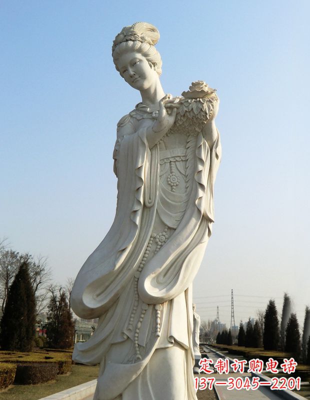 绵阳古典美女雕塑——十二花神之四月牡丹杨玉环汉白玉