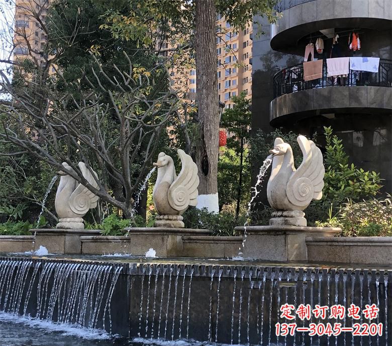 绵阳石材喷水鹅 园林动物石雕景观摆放 水池石天鹅