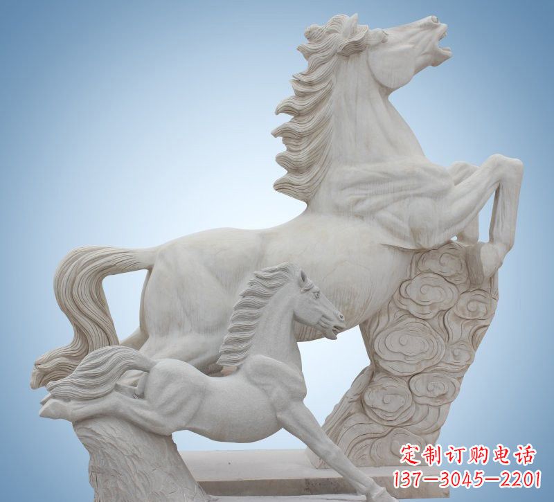 绵阳精致石质母子奔马雕塑