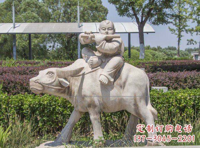 绵阳石雕牧童牛雕塑,让传统气息永存
