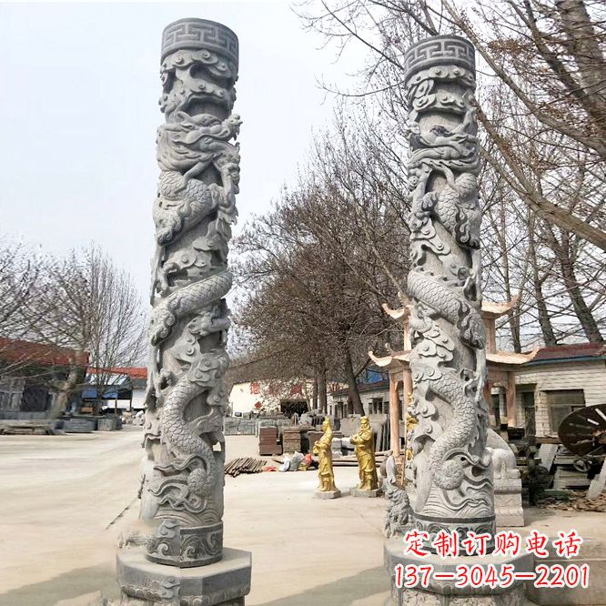 绵阳中领雕塑传统工艺制作精美石雕盘龙柱