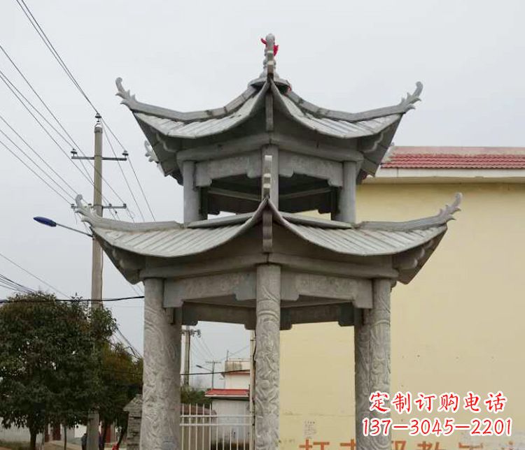 绵阳双层仿古凉亭石雕 (2)