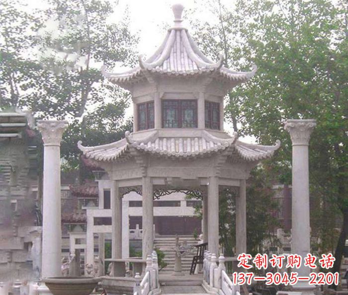 绵阳双层仿古凉亭石雕 (3)
