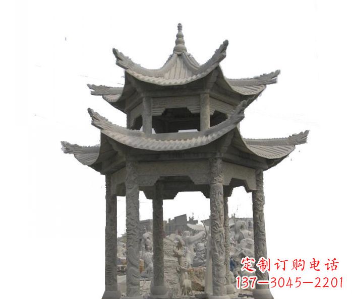 绵阳双层仿古石雕凉亭 (2)