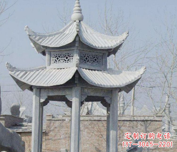 绵阳双层仿古六角凉亭石雕