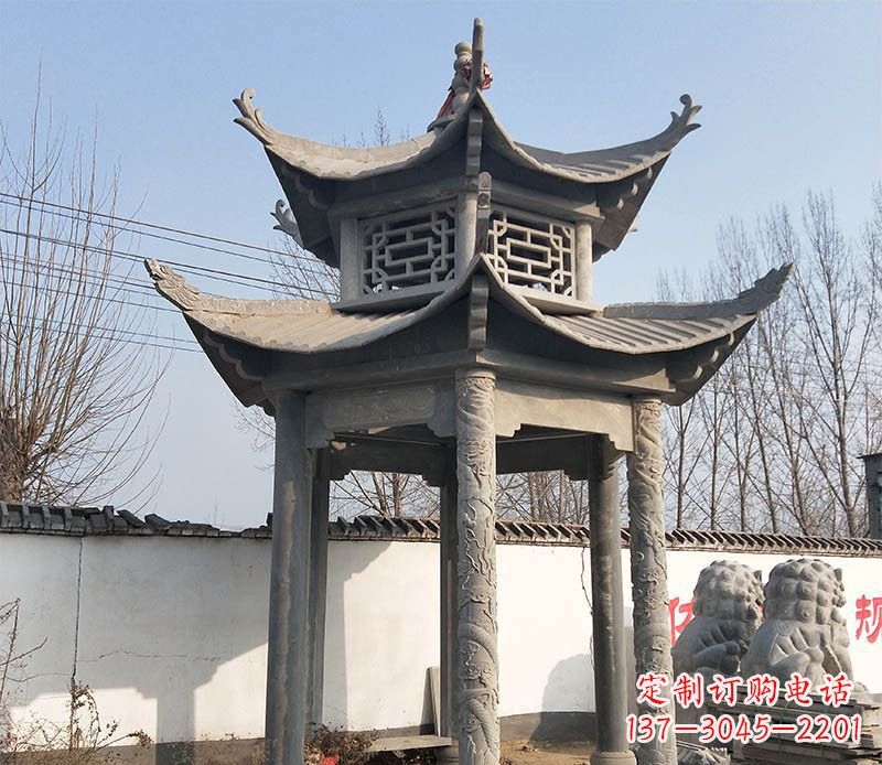 绵阳双层户外凉亭石雕 (2)