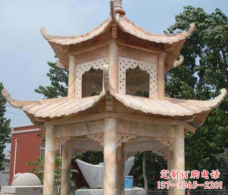 绵阳双层晚霞红凉亭石雕