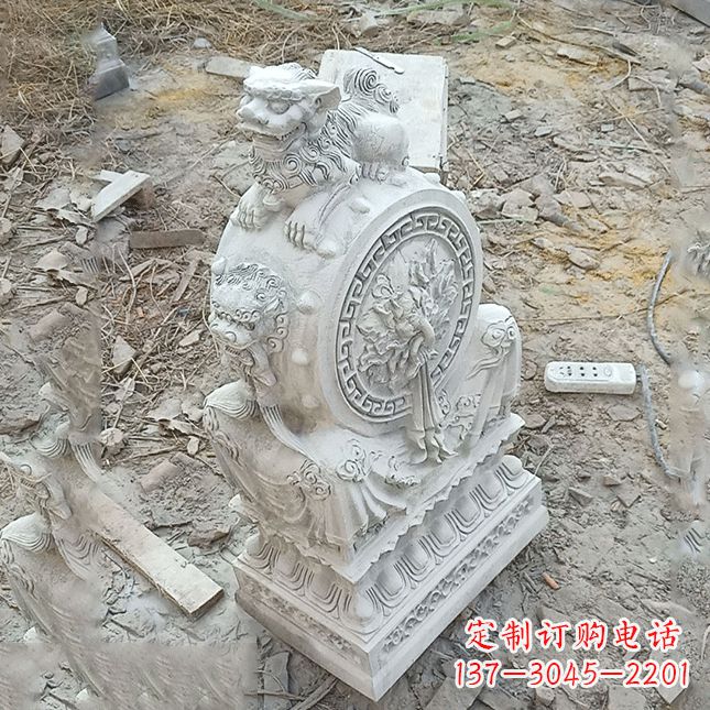 绵阳双龙石雕门墩汉白玉狮子头