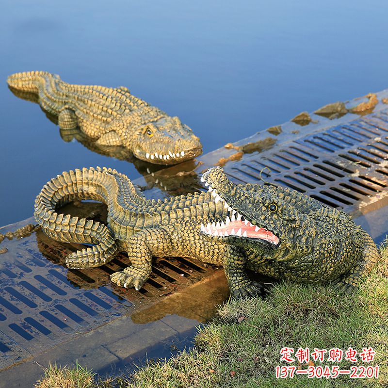 绵阳水塘动物摆件玻璃钢仿真鳄鱼