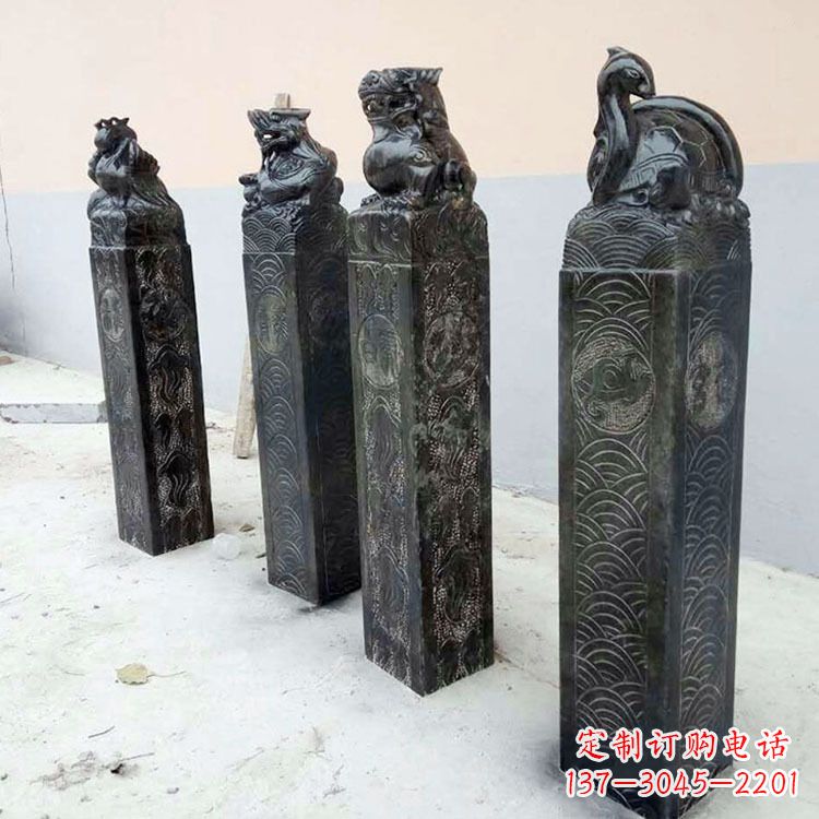 绵阳四方神兽青石仿古栓马柱