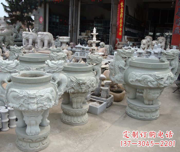 绵阳寺庙景观龙头石雕水缸