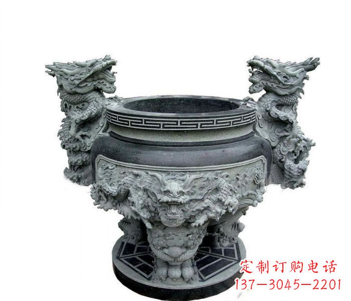 绵阳寺庙景观龙头水缸石雕 (2)