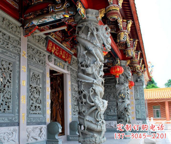 绵阳寺庙景观龙柱石雕