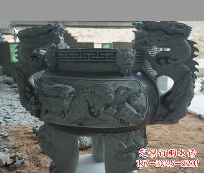 绵阳寺庙景观青石龙头香炉石雕