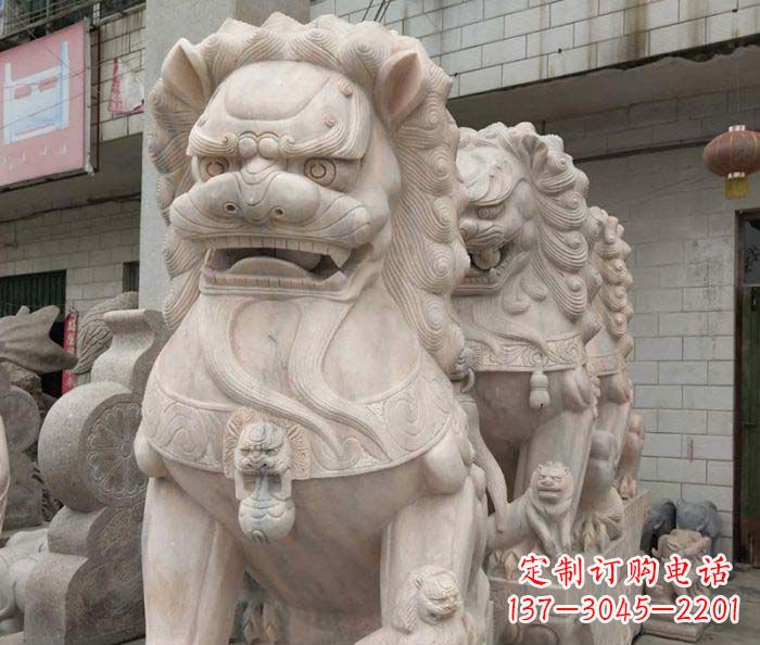 绵阳寺庙景观晚霞红狮子石雕