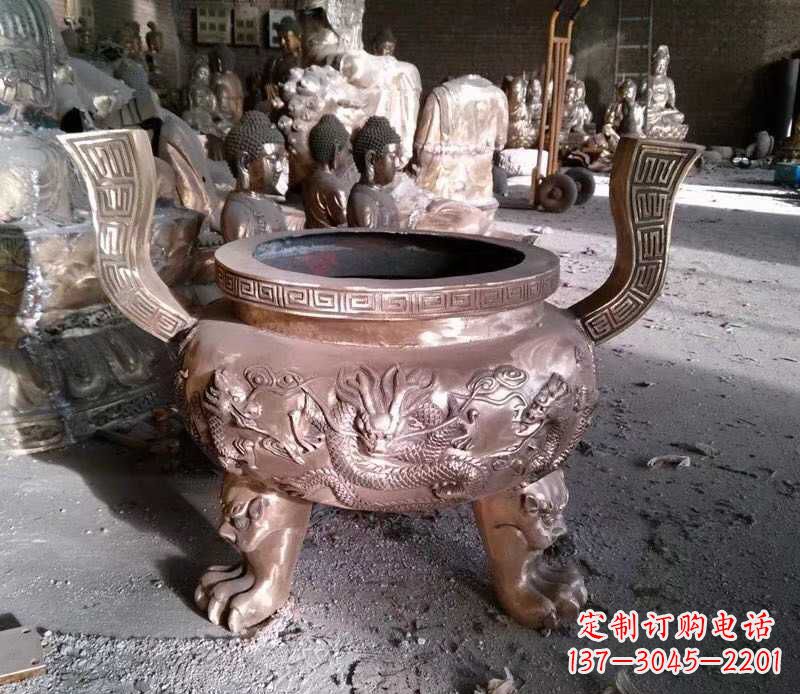 绵阳寺庙龙浮雕圆铜雕香炉