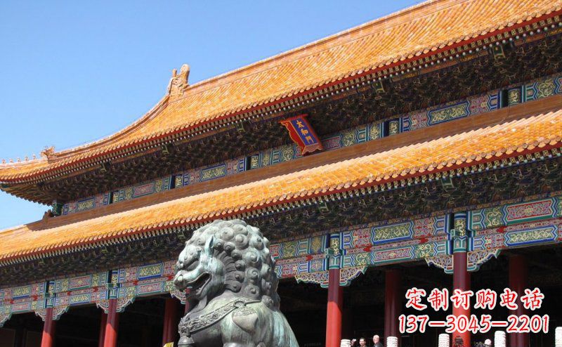 绵阳寺庙门口青铜狮子雕塑