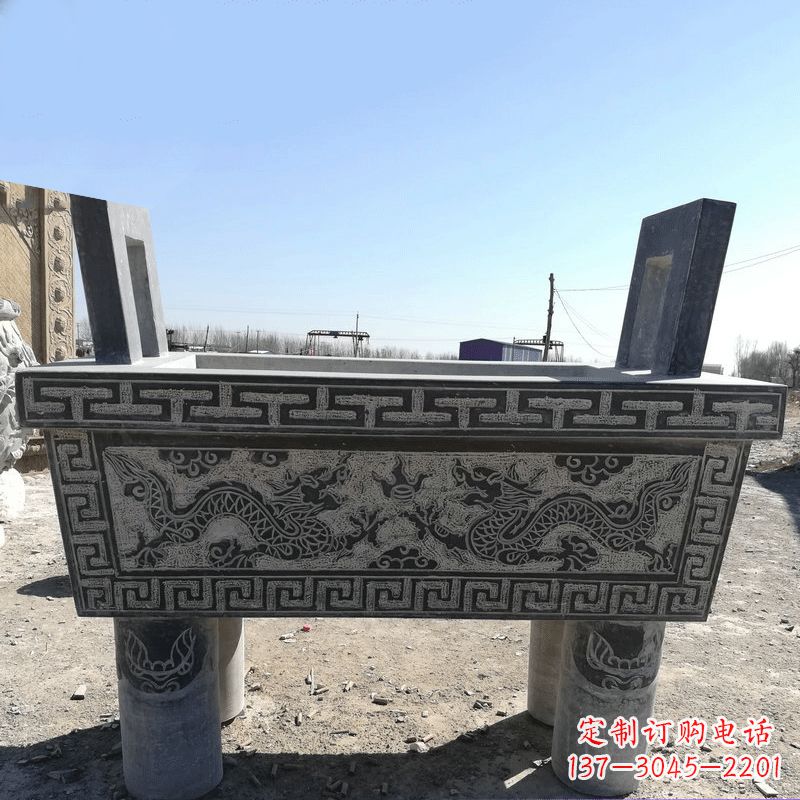 绵阳寺庙墓地祭祀四足方鼎,青石仿古石雕香炉