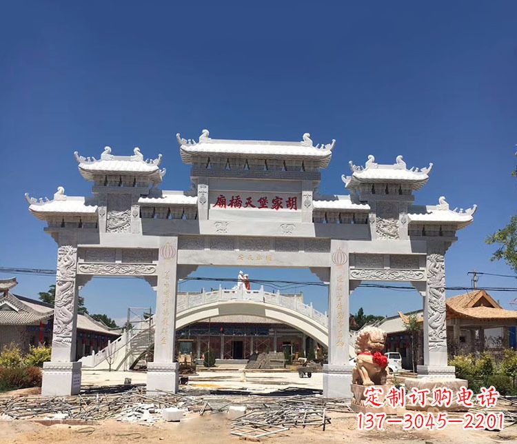绵阳寺庙三门五楼石牌坊石雕_1
