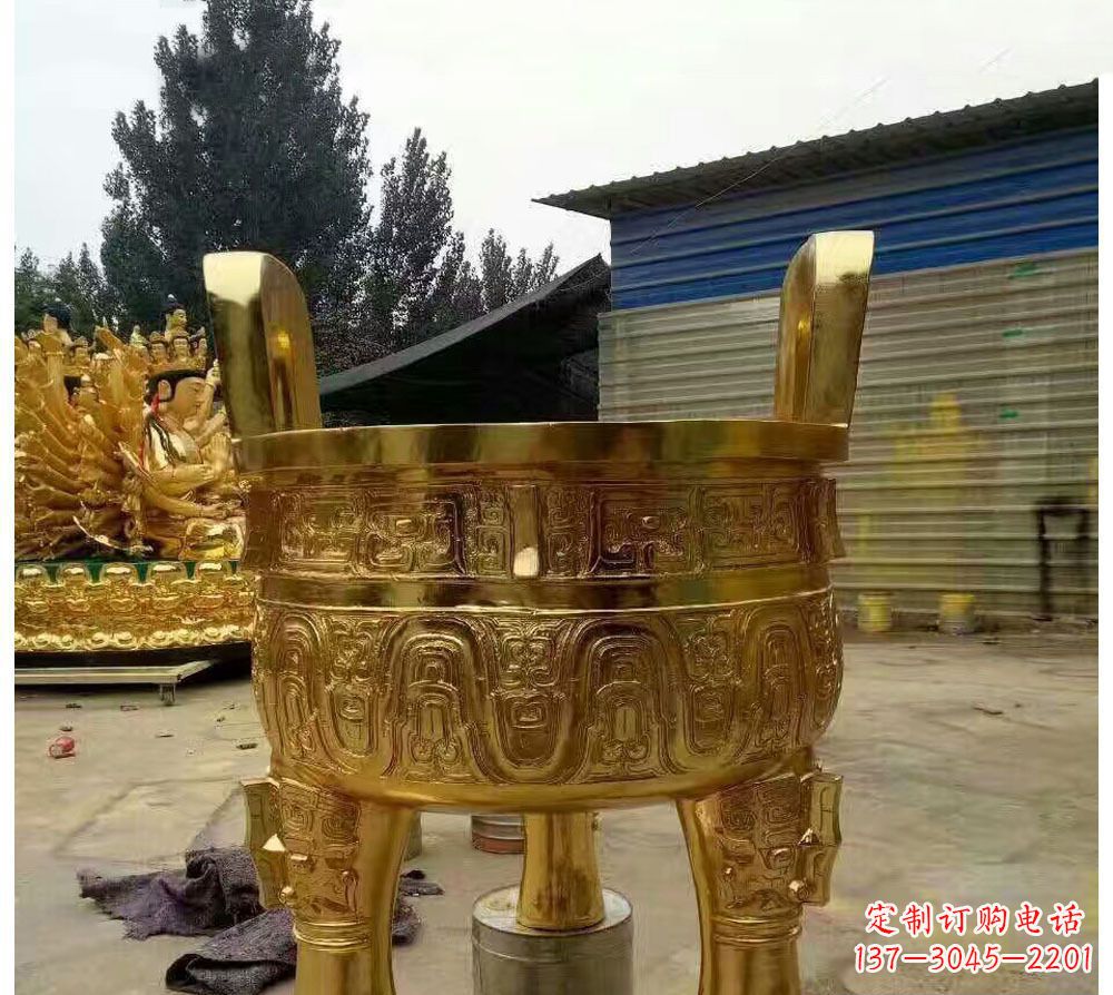 绵阳寺庙三足圆形香炉铜雕