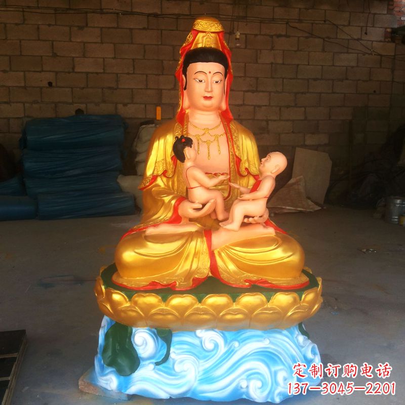 绵阳送子观音彩绘漆金雕塑