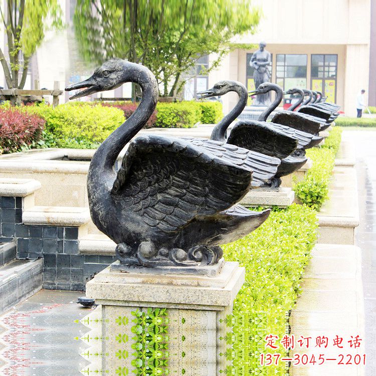 绵阳天鹅铜雕喷水喷泉-纯铜铸造公园水渠水景动物雕塑