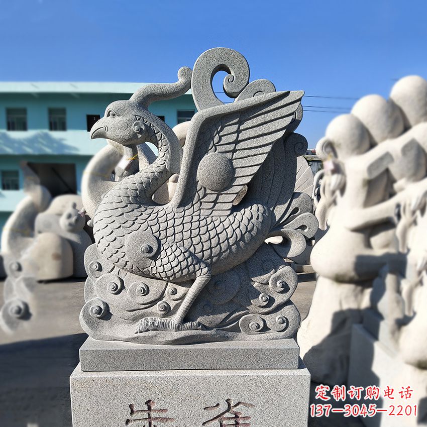 绵阳天之四灵之朱雀神鸟砂岩石雕塑