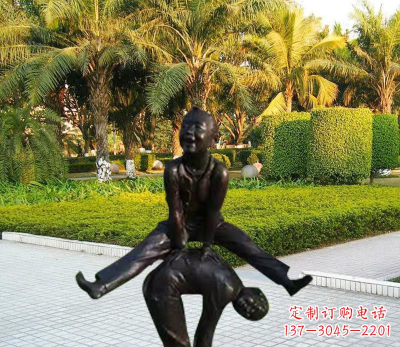 绵阳跳山羊的儿童铜雕