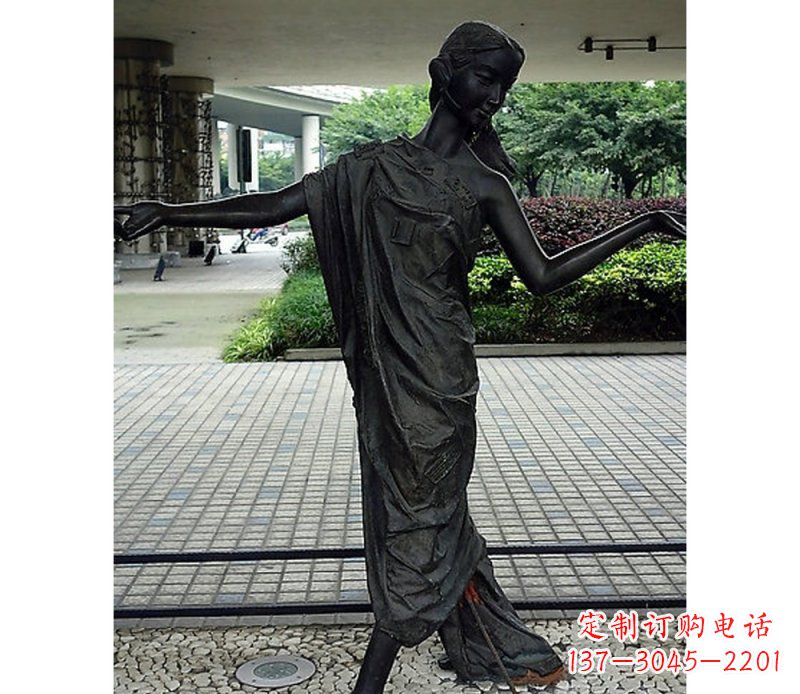绵阳跳舞的女孩街边景观铜雕
