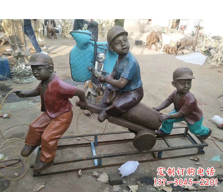 绵阳铜雕彩绘庭院玩耍儿童雕塑