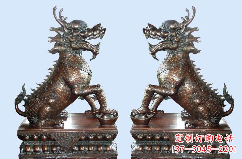 绵阳铜雕踩元宝招财麒麟