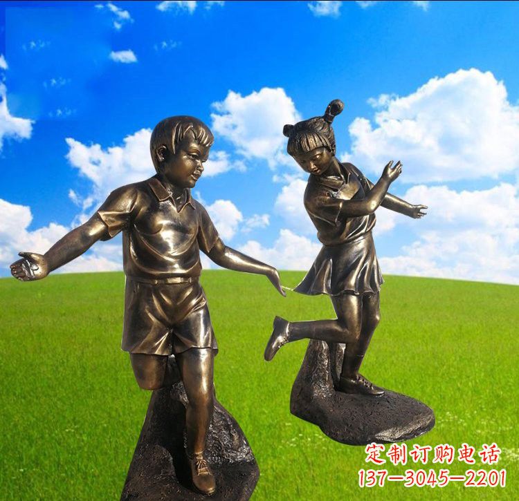 绵阳铜雕儿童踢毽子