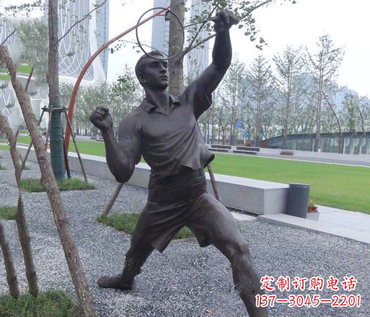 绵阳铜雕户外公园打羽毛球运动人物摆件
