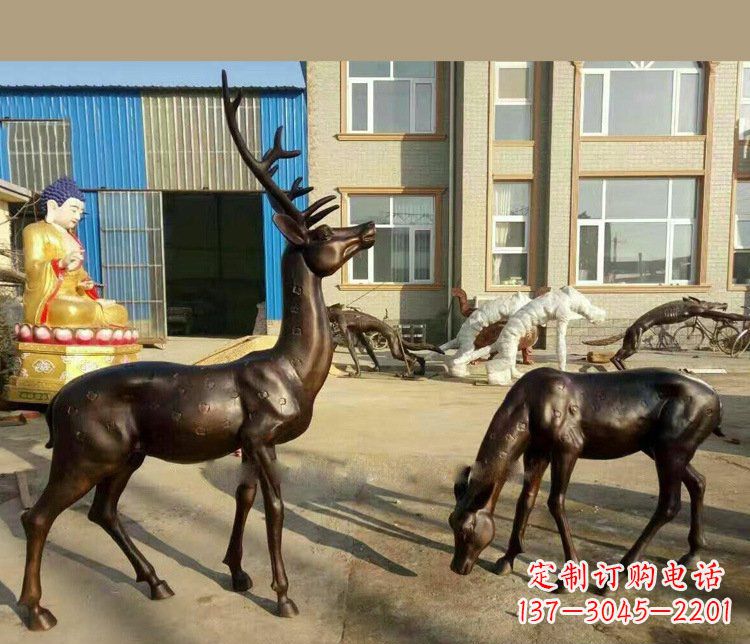 绵阳铜雕户外公园动物雕塑鹿摆件 (2)
