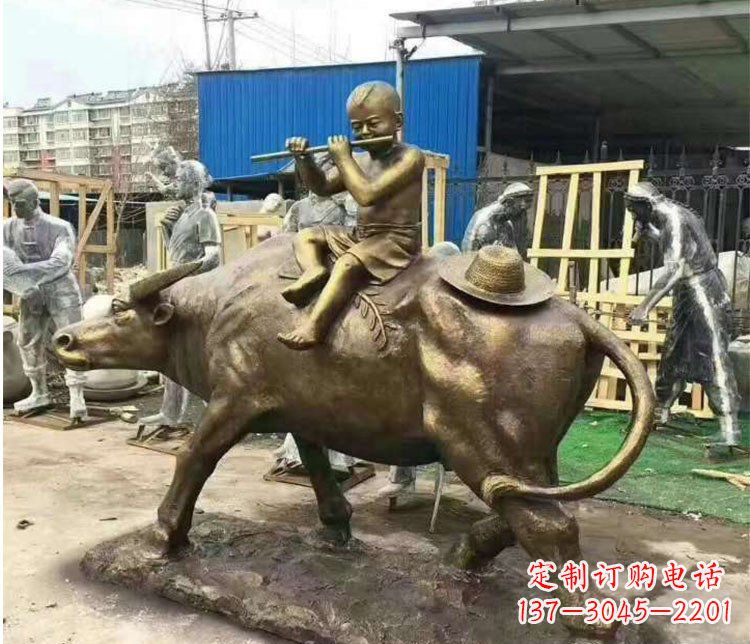 绵阳铜雕户外牧童骑牛雕塑摆件