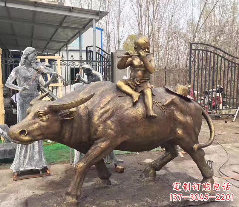 绵阳铜雕户外牧童骑牛