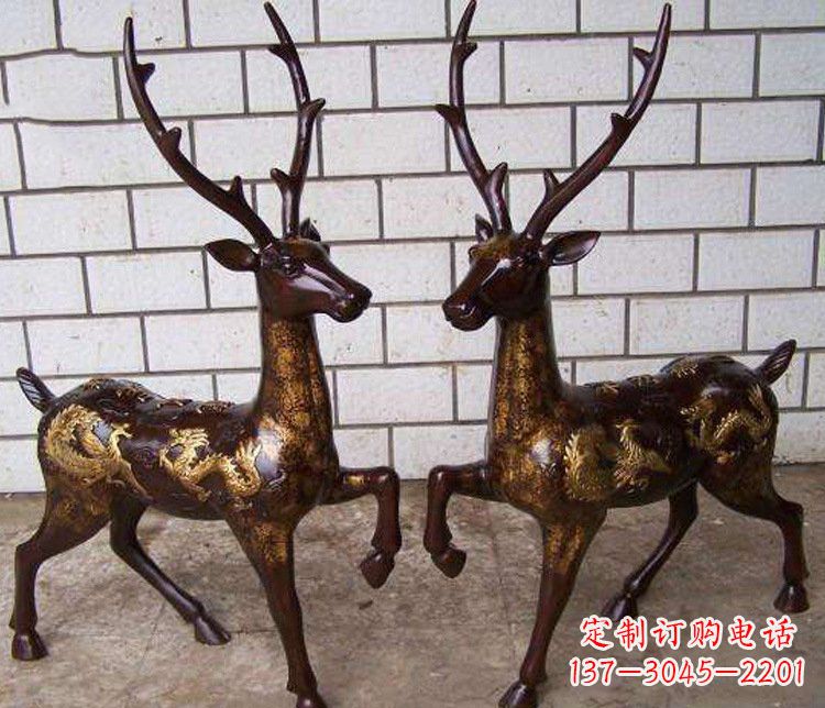 绵阳铜雕吉祥复古梅花鹿雕塑摆件