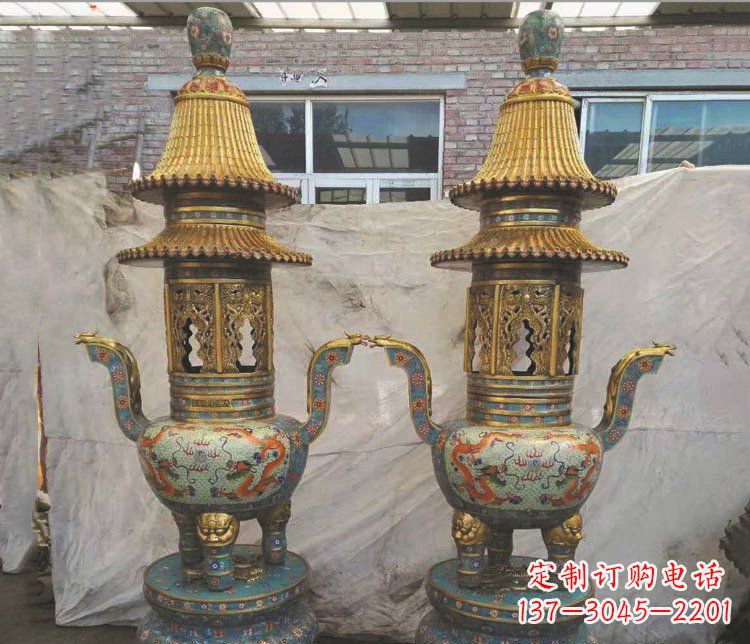 绵阳铜雕景泰蓝香炉雕塑摆件