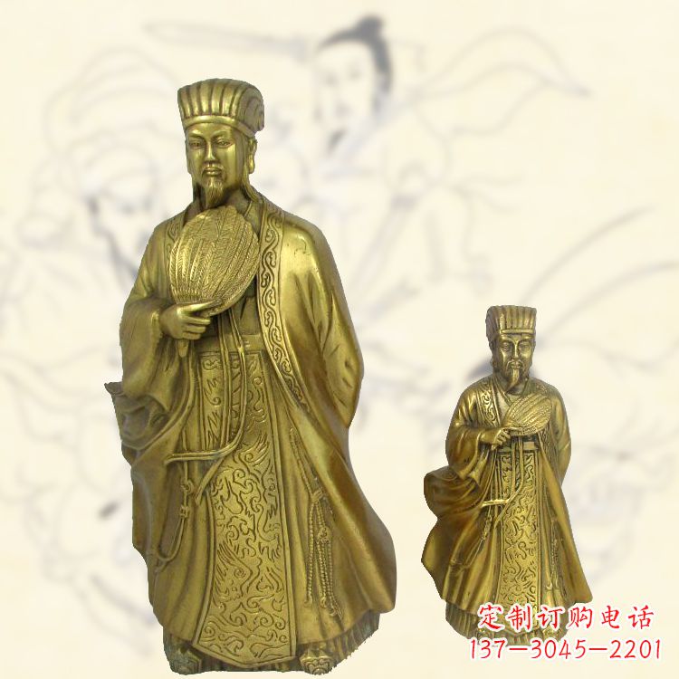 绵阳铜雕名人诸葛亮雕像-纯铜铸造三国人物雕塑