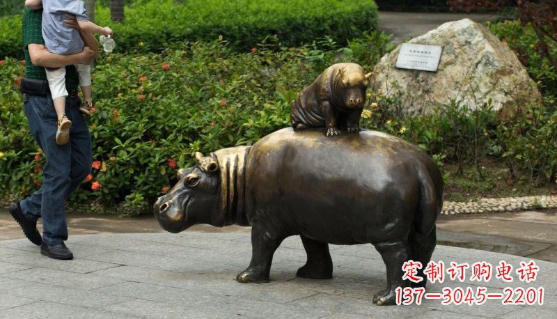 绵阳铜雕母子河马