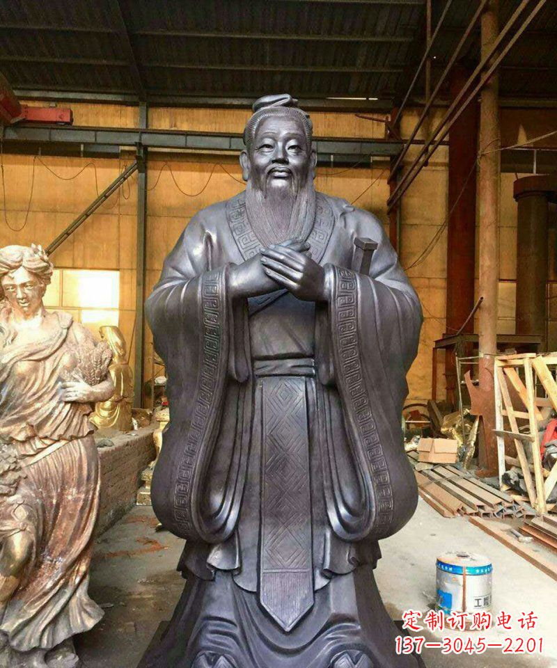 绵阳铜雕校园孔子人像雕塑
