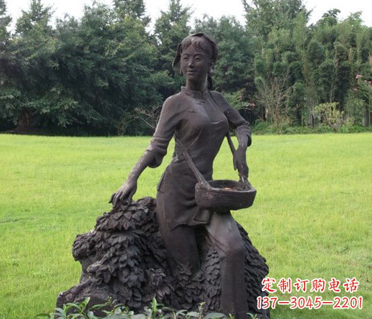绵阳铜雕园林采茶女孩人物雕塑