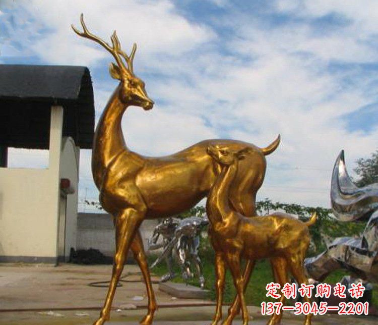 绵阳铜雕园林动物母子鹿雕塑