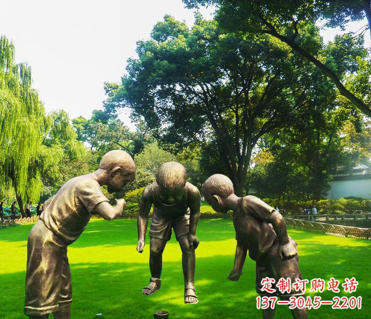 绵阳铜雕园林玩陀螺儿童雕塑